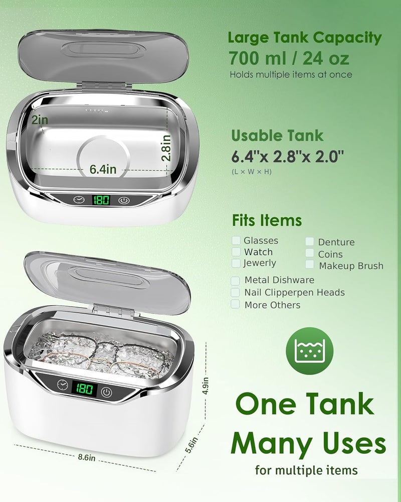 ByteRoll Ultrasonic Jewelry Cleaner, 24oz (700ml) Ultrasonic Cleaner with 48kHz High-Frequency, 5 Cleaning Modes, 304 Stainless Steel Tank, for Jewelry, Eyeglasses, Dentures, Coins, Watch Bands, Ring - Image 4